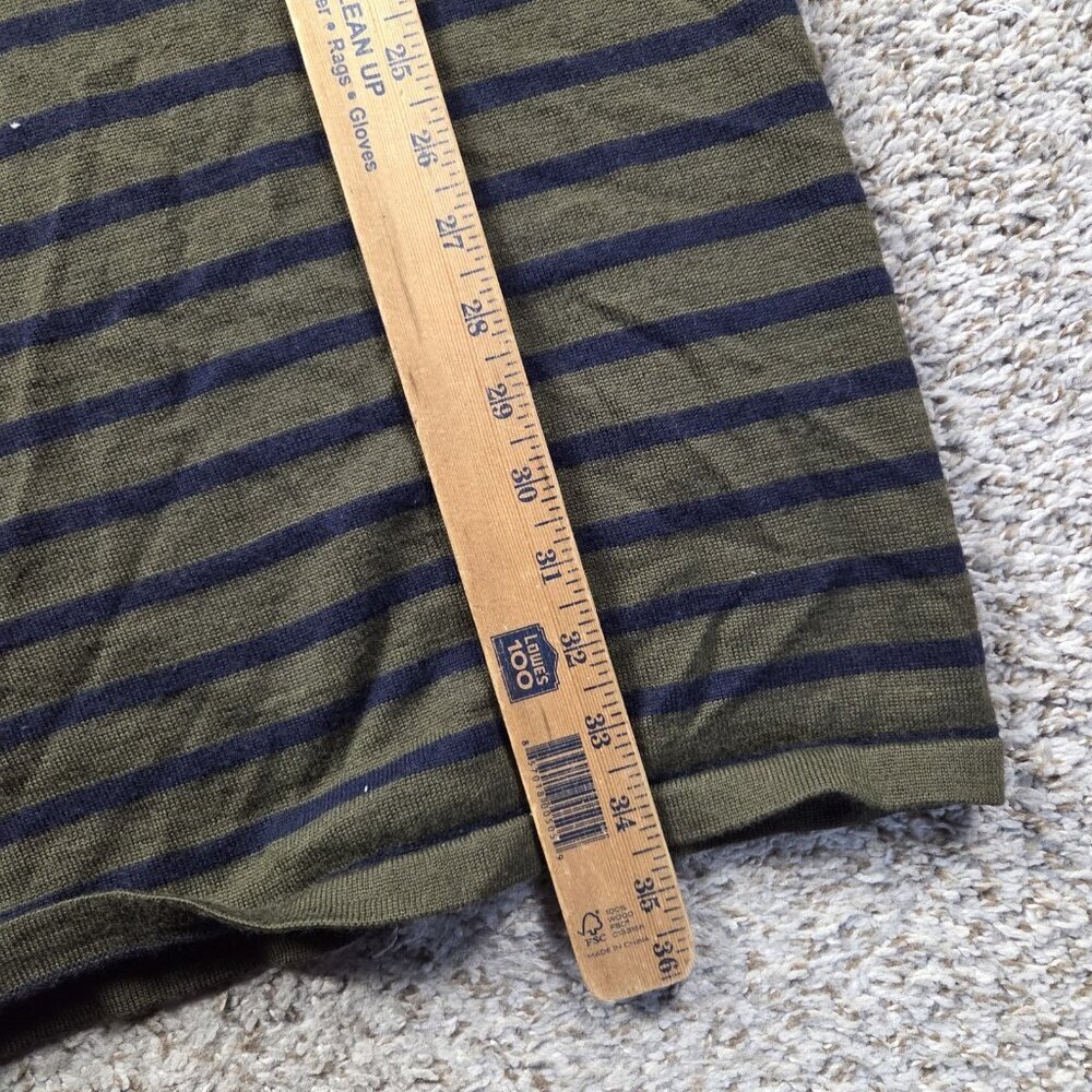 Talbots Sweater Dress Women's Medium Wool Blend Olive Gray Striped Midi 3/4 Slv - Picture 5 of 8